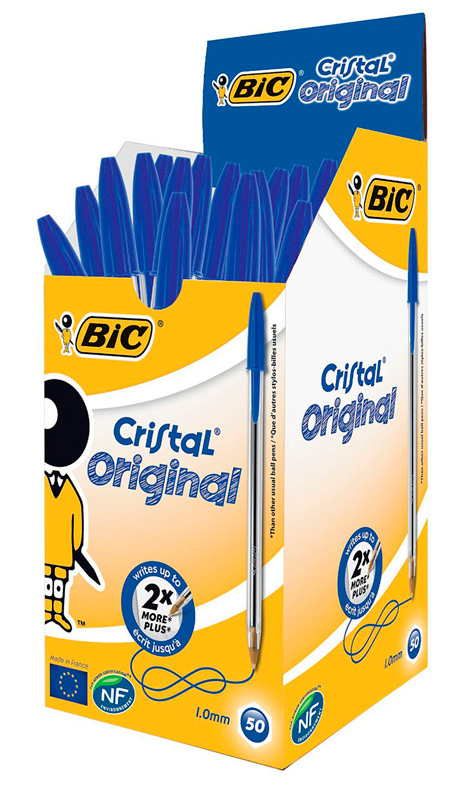 BIC στυλό διαρκείας Cristal με μύτη 1mm, μπλε 50τμχ