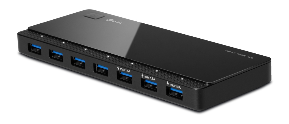 TP-LINK USB hub UH700, 7x θυρών, 5Gbps, 5V/1.5A, USB σύνδεση, μαύρο -κωδικός UH700