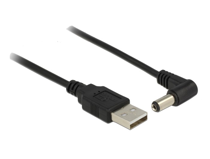 DELOCK καλώδιο USB σε DC 5.5 x 2.1mm 83578, γωνιακό, 1.5m, μαύρο -κωδικός 83578