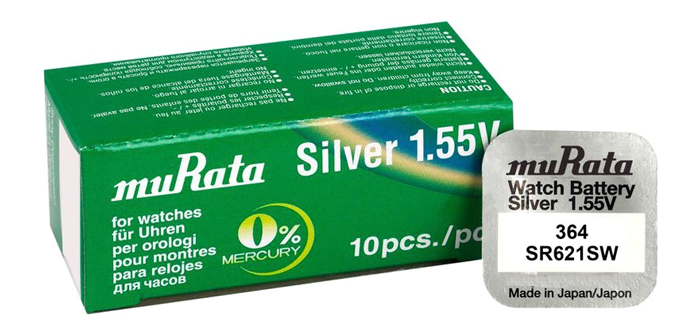 MURATA μπαταρία Silver Oxide για ρολόγια SR621SW, 1.55V, No 364, 10τμ�..
