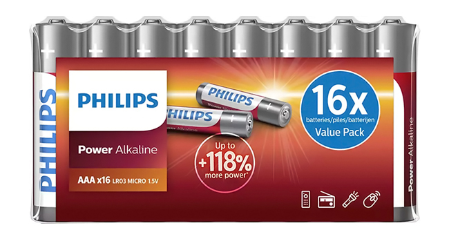PHILIPS Power αλκαλικές μπαταρίες LR03P16F/10, AAA LR03 1.5V, 16τμχ -κωδικός LR03P16F-10
