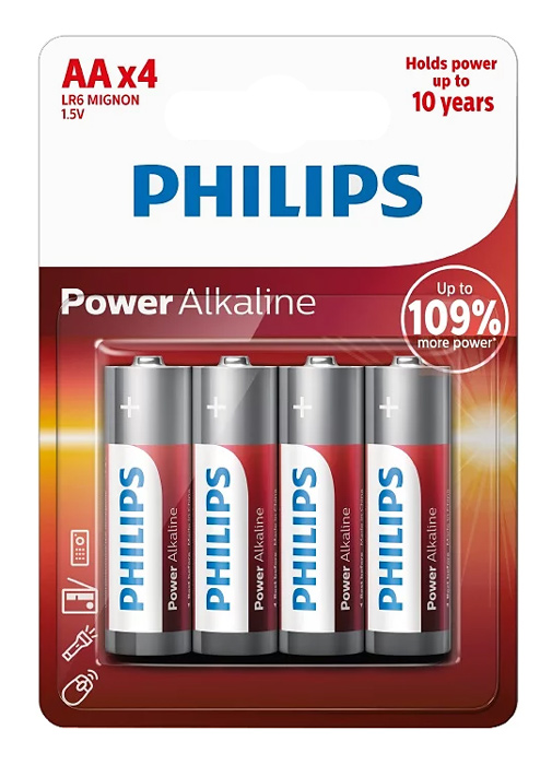 PHILIPS Power αλκαλικές μπαταρίες LR6P4B/10, AA LR6 1.5V, 4τμχ -κωδικός LR6P4B-10