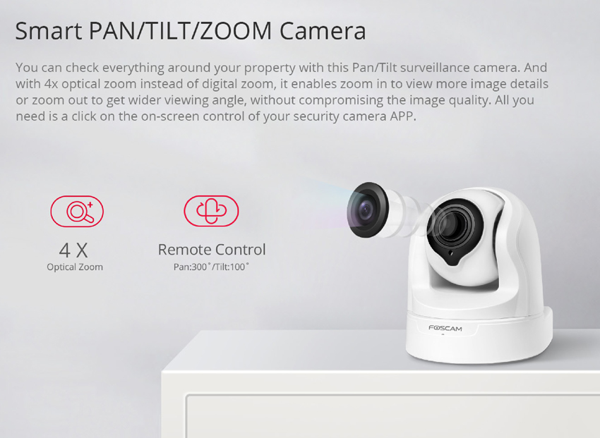 FOSCAM smart IP κάμερα F19926P, Full HD, 2MP, 4x zoom, Wi-Fi, cloud