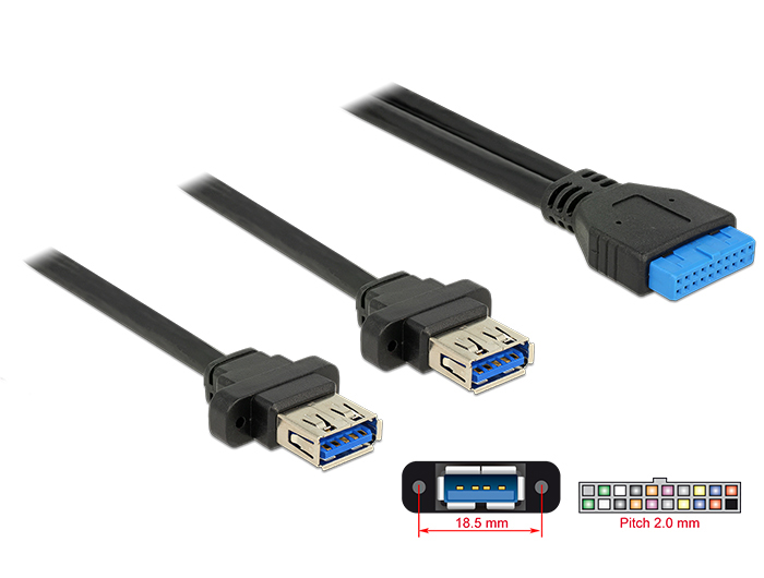 DELOCK καλώδιο USB 3.0 19 pin header (F) σε 2x USB 3.0 (F) 85244, 80cm -κωδικός 85244