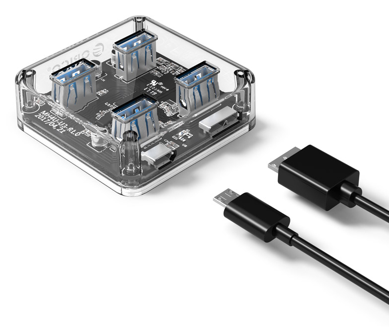 ORICO USB hub MH4U-U3, 4x θυρών, 5Gbps, διάφανο -κωδικός MH4U-U3-10-CR-BP