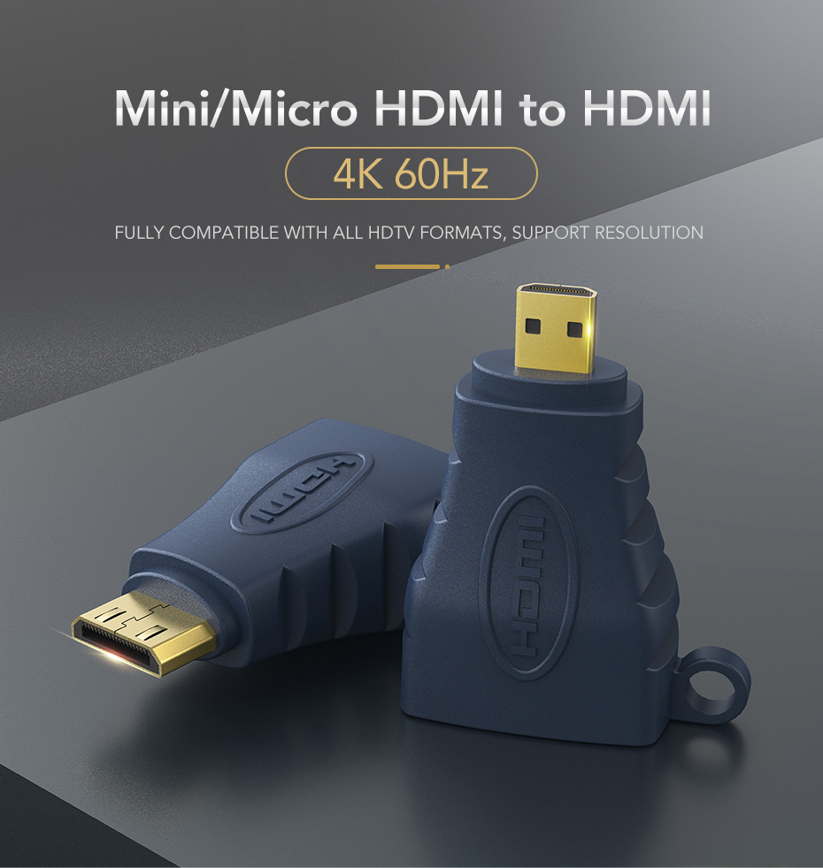 CABLETIME αντάπτορας Micro HDMI D σε HDMI AV599, με ring, 4K, μπλε