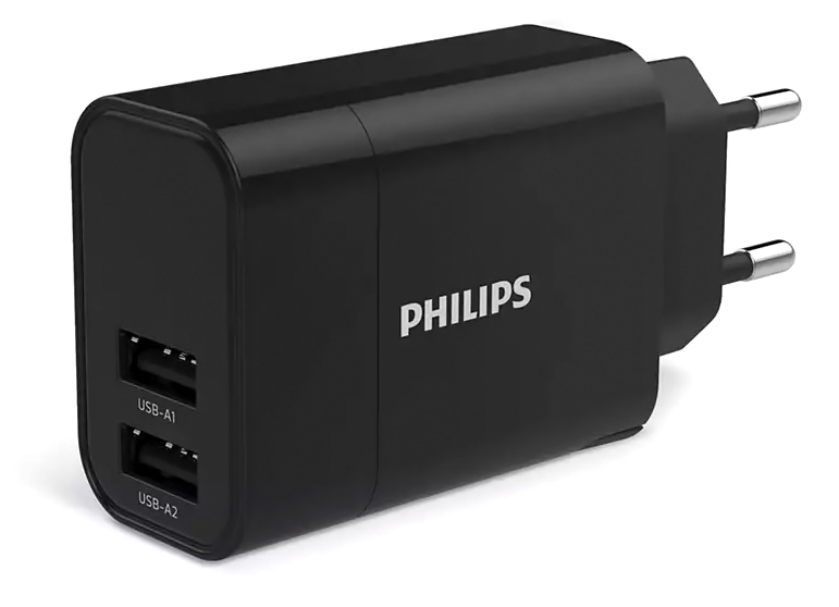 PHILIPS φορτιστής τοίχου DLP2620-12, 2x USB, 17W, μαύρος -κωδικός DLP2620-12