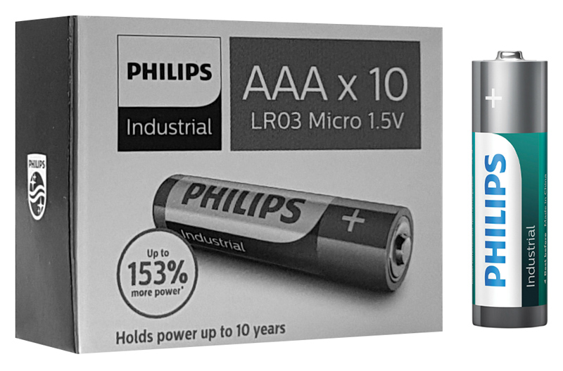 PHILIPS Industrial αλκαλικές μπαταρίες LR03I10C/10, AAA LR03 1.5V, 10τμχ -κωδικός LR03I10C-10