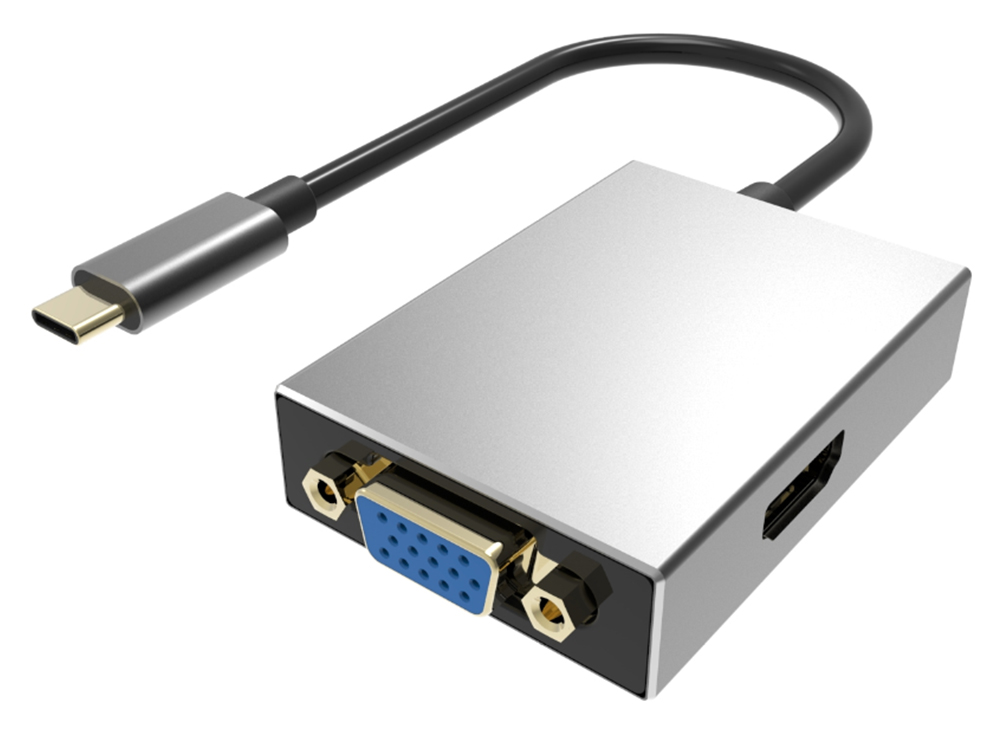 POWERTECH αντάπτορας USB-C σε HDMI/VGA/USB PTH-050, 4K, 5Gbps, γκρι -κωδικός PTH-050
