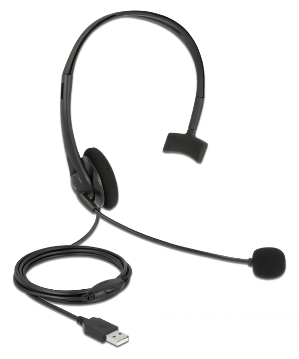 DELOCK headphones με μικρόφωνο 27177, mono, USB, volume control, μαύρα -κωδικός 27177