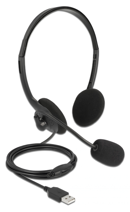 DELOCK headphones με μικρόφωνο 27178, stereo, USB, volume control, μαύρα -κωδικός 27178