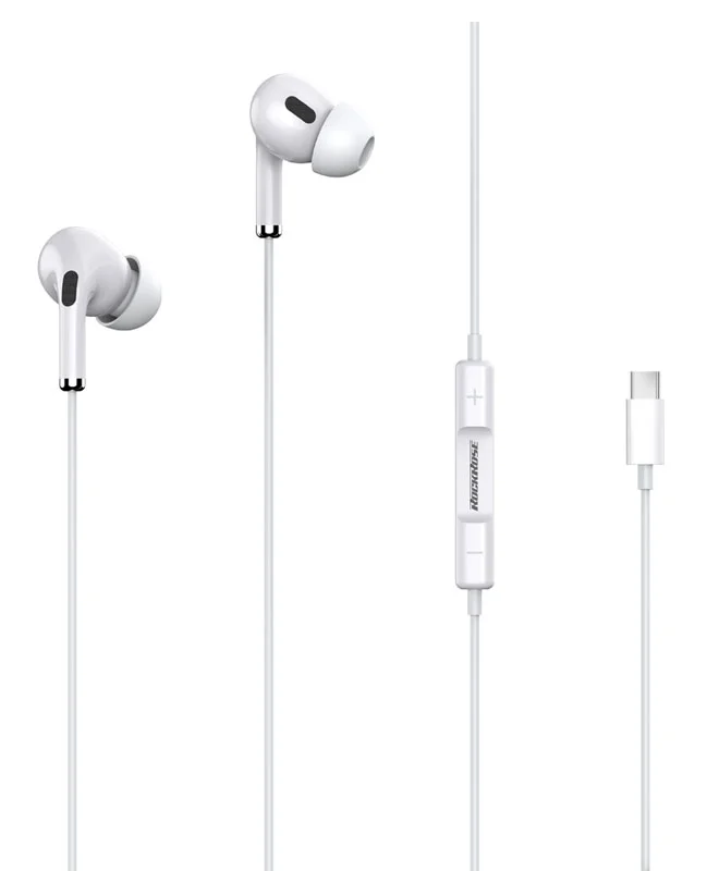 ROCKROSE earphones με μικρόφωνο Solo TC Neo, Type-C, 1.2m, λευκά