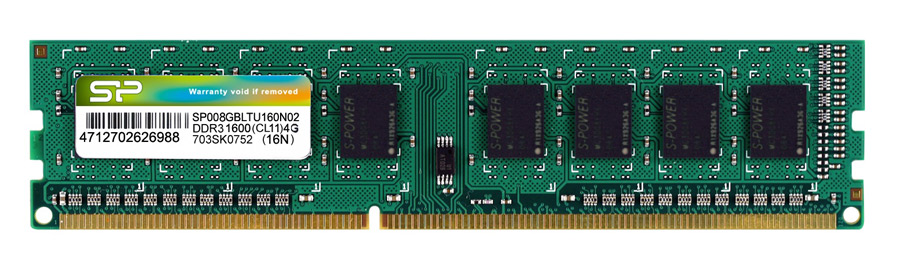 SILICON POWER μνήμη RAM 8GB DDR3, 1600MHz PC3-12800, 1.5V -κωδικός SP008GBLTU160N02