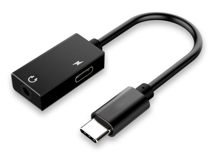 POWERTECH αντάπτορας USB-C σε USB-C & 3.5mm CAB-UC053, μαύρος -κωδικός CAB-UC053