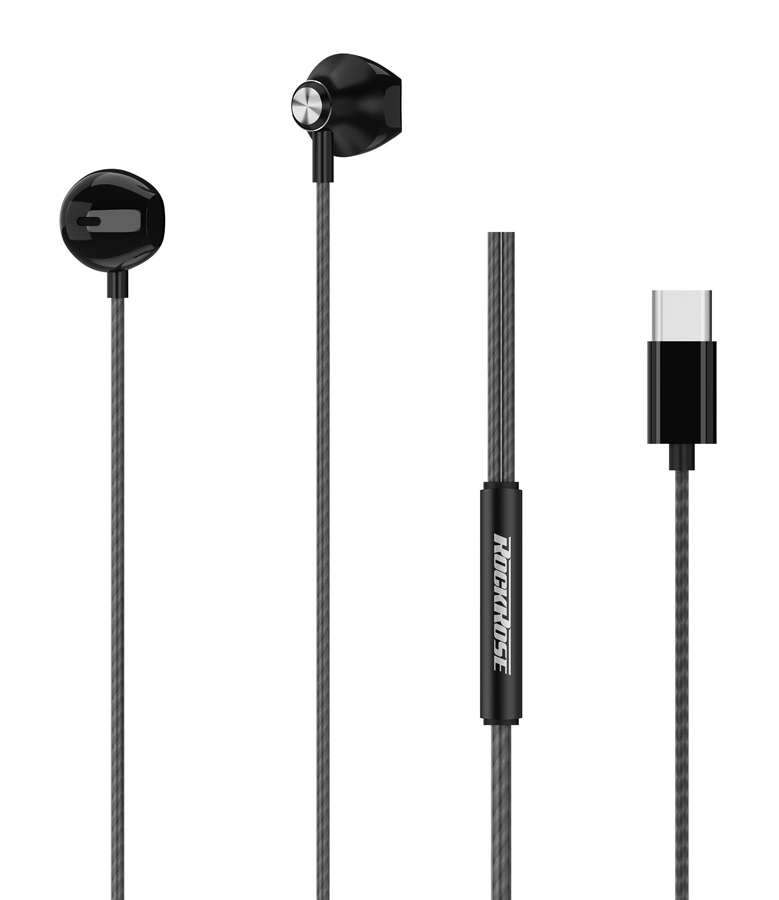ROCKROSE earphones με μικρόφωνο Sense TC, USB-C, 1.2m, μαύρα