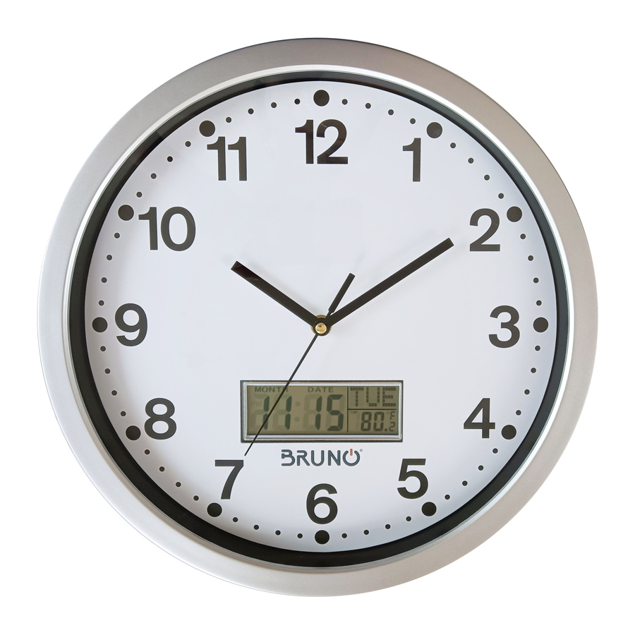 BRUNO ρολόι τοίχου BRN-0123 με ημερομηνία & θερμοκρασία, 35cm, λευκό -κωδικός BRN-0123