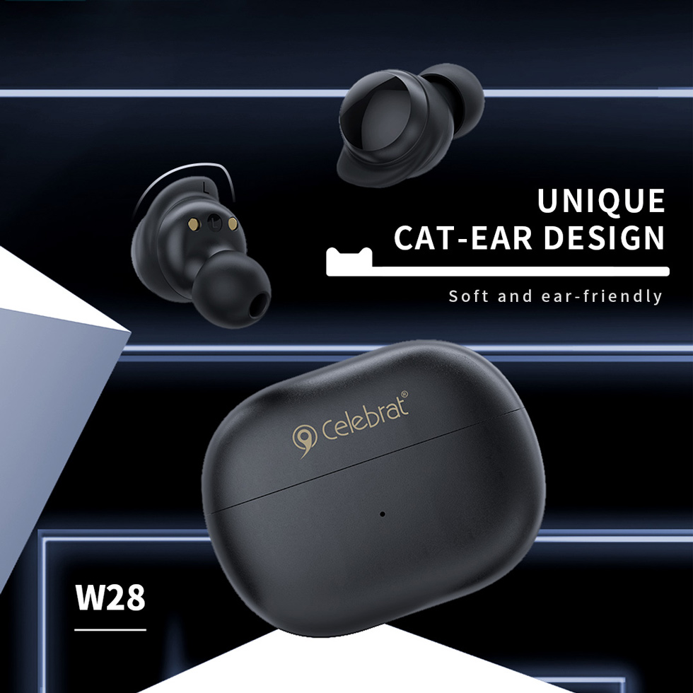 CELEBRAT earphones με θήκη φόρτισης TWS-W28, True Wireless, μαύρα