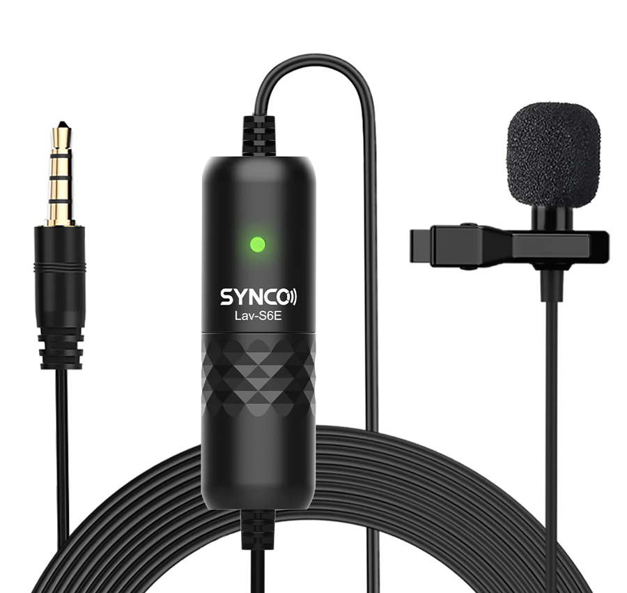 SYNCO μικρόφωνο Lav-S6E με clip-on, omnidirectional, 3.5mm, 6m, μαύρο -κωδικός SY-S6E-LAV