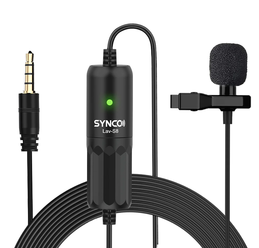 SYNCO μικρόφωνο Lav-S8 με clip-on, omnidirectional, 3.5mm, 8m, μαύρο -κωδικός SY-S8-BK