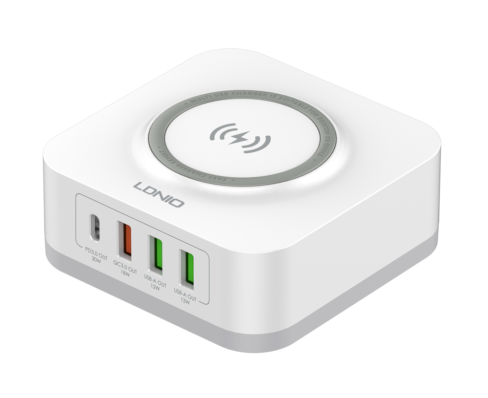 LDNIO σταθμός φόρτισης AW004, USB-C/3x USB/wireless, 32W, PD/QC, λευκός -κωδικός 6933138600306