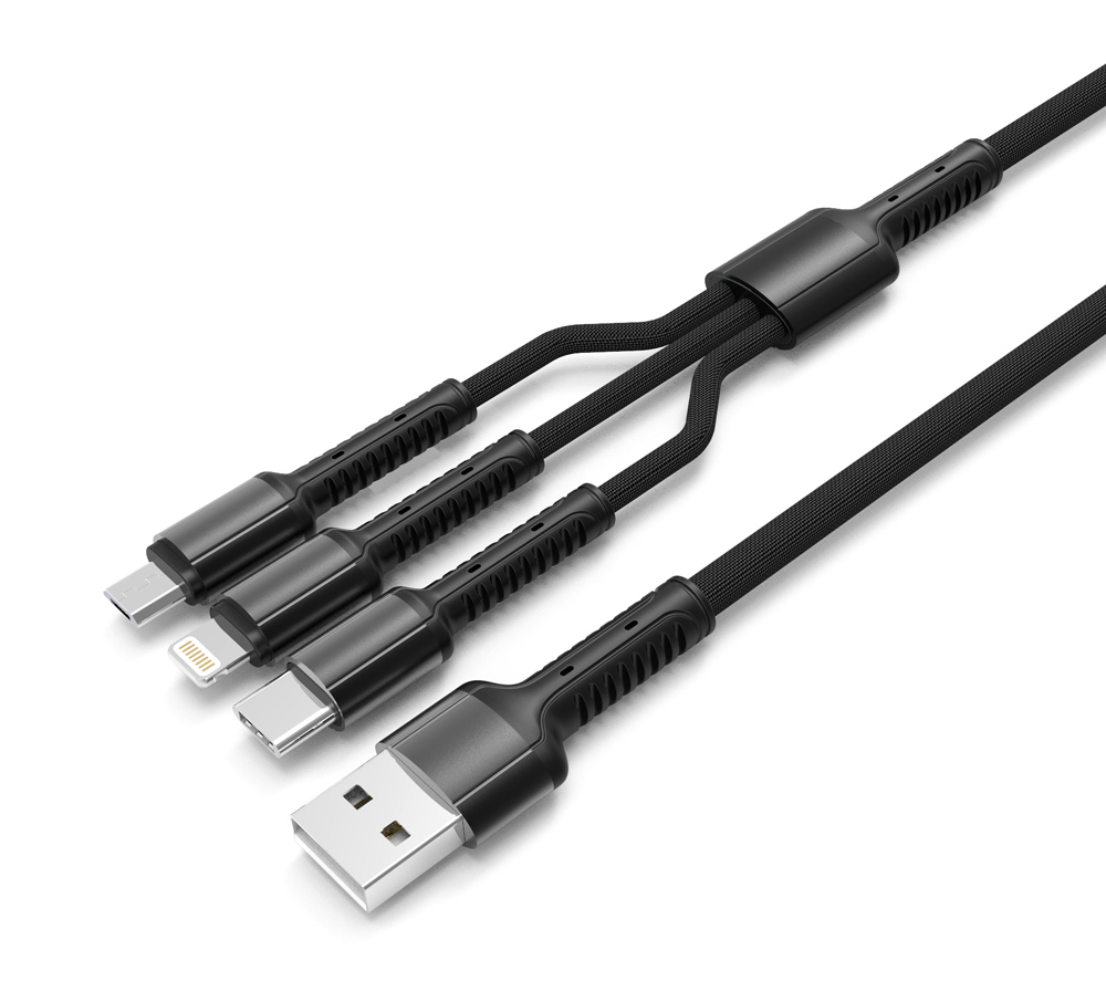 LDNIO καλώδιο USB σε USB-C/Lightning/Micro USB LC93, 3.4A, 1.2m, γκρι -κωδικός 6933138640937