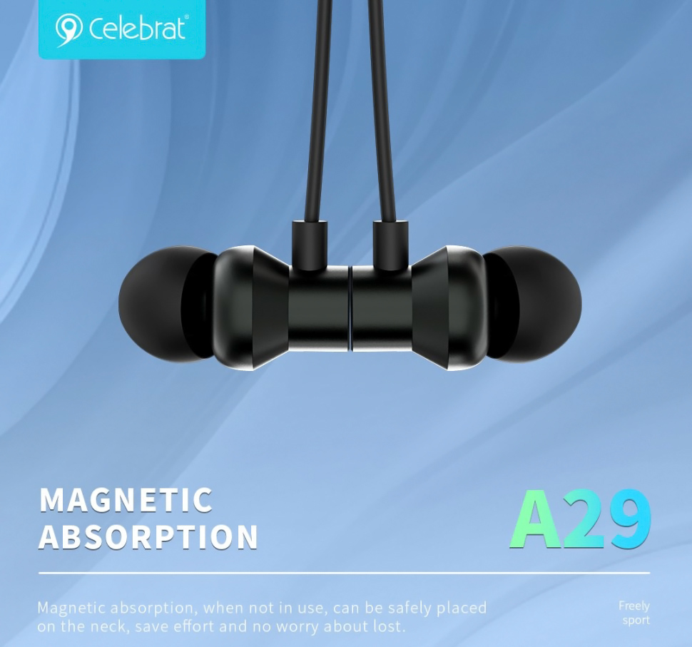 CELEBRAT earphones A29 με μαγνήτη, Bluetooth 5.3, Φ10mm, μαύρα