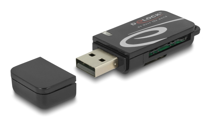 DELOCK card reader 91602 για SD & micro SD, USB, 480Mbps, μαύρο -κωδικός 91602