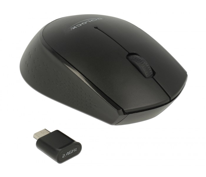 DELOCK ασύρματο ποντίκι 12526, Οπτικό, USB-C receiver, 3-button, μαύρο -κωδικός 12526