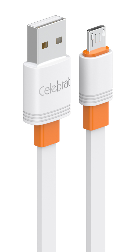 CELEBRAT καλώδιο micro USB σε USB CB-33M, flat, 10.5W, 1m, λευκό -κωδικός CB-33A-M-WH