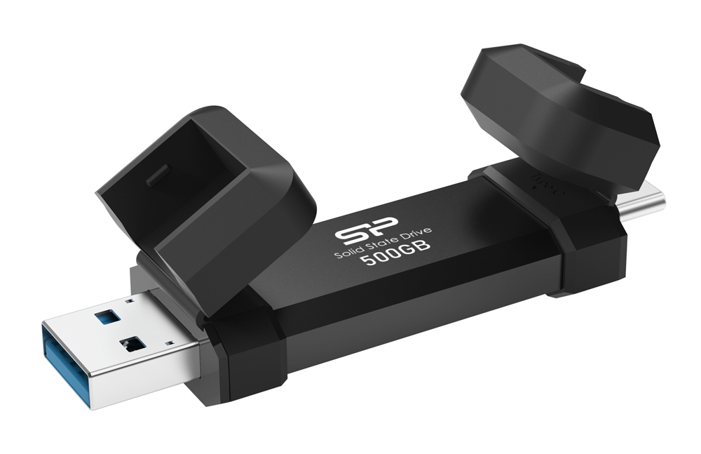 SILICON POWER εξωτερικός SSD DS72, USB/USB-C, 500GB, 1050-850MBps, μαύρο -κωδικός SP500GBUC3S72V1K