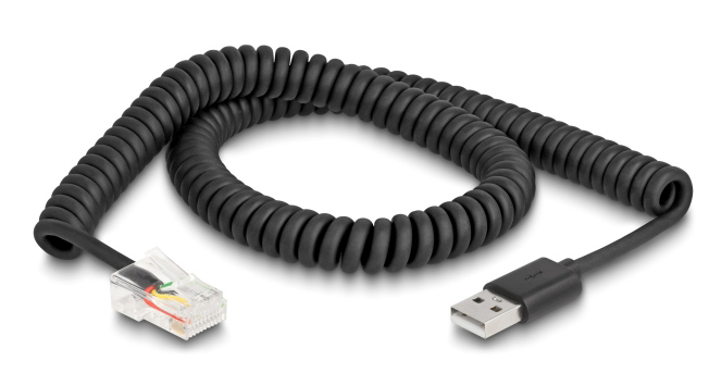DELOCK καλώδιο USB σε RJ50 90602 για barcode scanner, spiral, 2m, μαύρο -κωδικός 90602