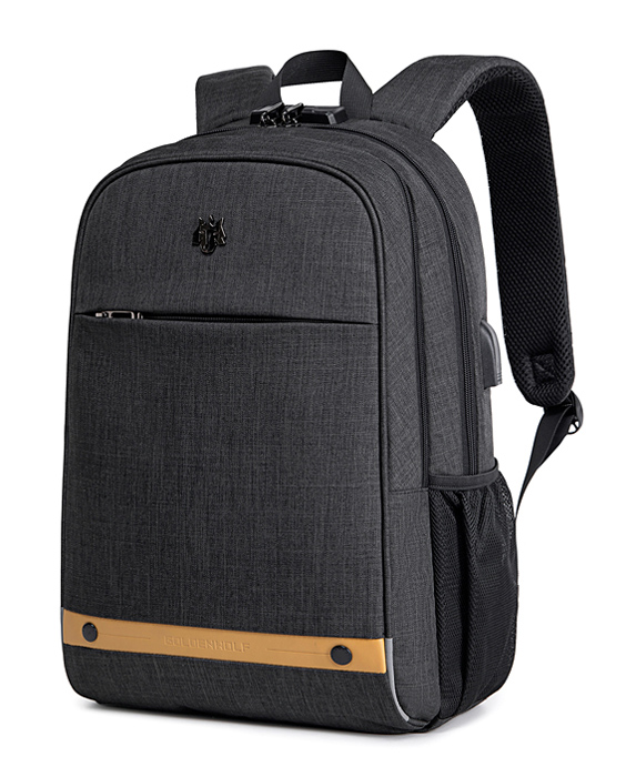 GOLDEN WOLF τσάντα πλάτης GB00375 με θήκη laptop 15.6", 19L, USB, μαύρη -κωδικός GB00375-BK