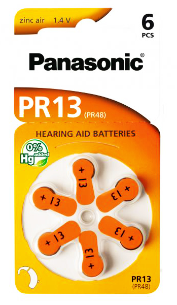 PANASONIC μπαταρίες ακουστικών βαρηκοΐας PR13, mercury free, 1.4V, 6τμχ -κωδικός PR13