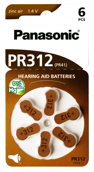 PANASONIC μπαταρίες ακουστικών βαρηκοΐας PR312, mercury free, 1.4V, 6τμχ -κωδικός PR312