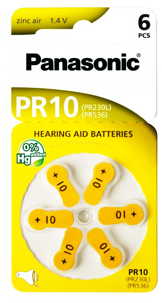PANASONIC μπαταρίες ακουστικών βαρηκοΐας PR10, mercury free, 1.4V, 6τμχ -κωδικός PR10
