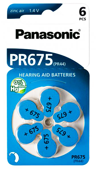 PANASONIC μπαταρίες ακουστικών βαρηκοΐας PR675, mercury free, 1.4V, 6τμχ -κωδικός PR675