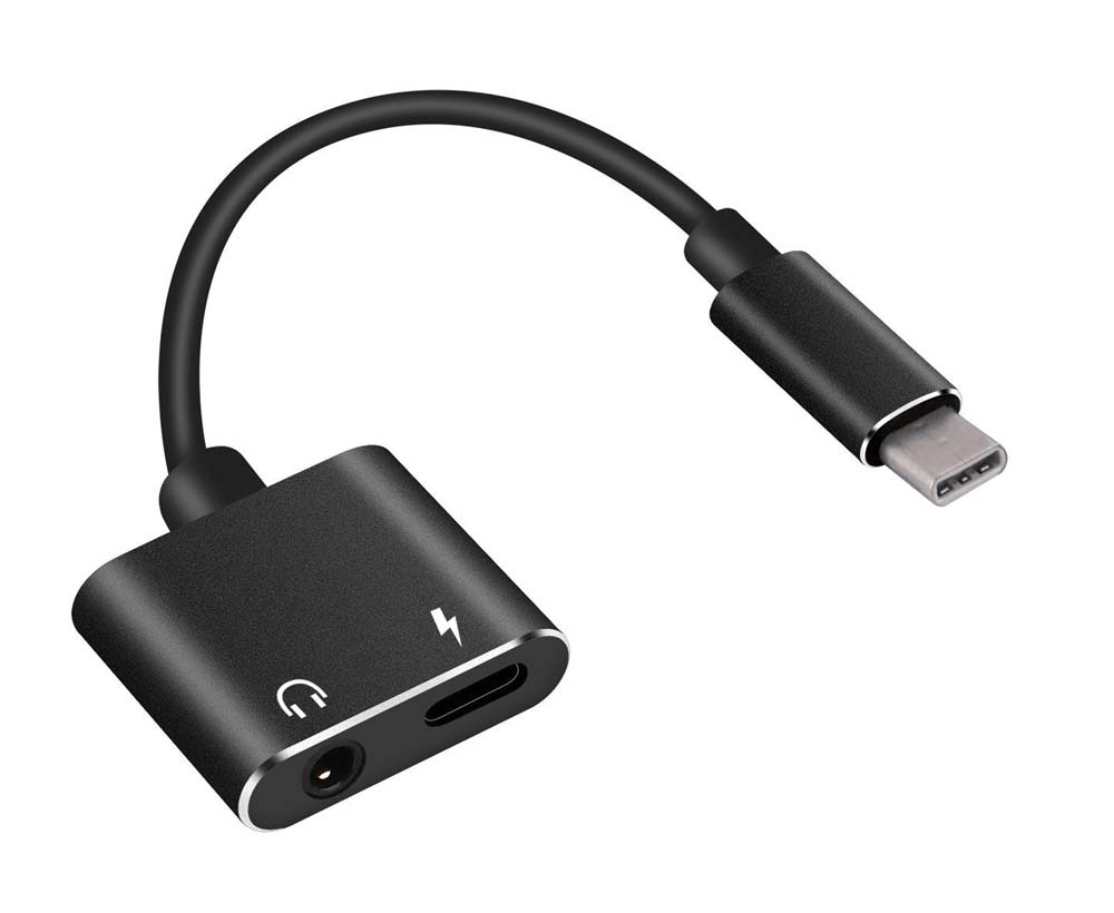 POWERTECH αντάπτορας USB-C σε USB-C & 3.5mm θηλυκό CAB-UC031, μαύρος -κωδικός CAB-UC031