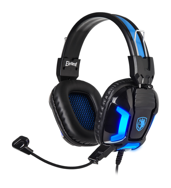 SADES Gaming Headset Element SA-702-BL, blue LED, 3.5mm, 40mm ακουστικά -κωδικός SA-702-BL