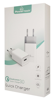 POWERTECH φορτιστής τοίχου PT-780, USB QC 3.0, 20W, 4A, λευκός