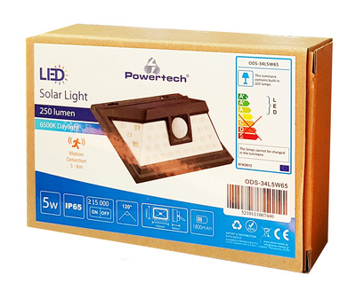 POWERTECH LED ηλιακό φωτιστικό ODS-34L5W65, αισθ/ρας κίνησης, 5W 1800mAh