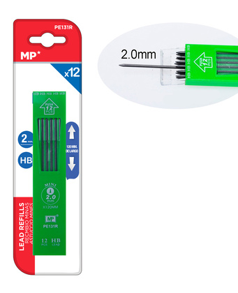 MP ανταλλακτικές μύτες για μηχανικό μολύβι PE131R, ΗΒ, 2mm, 12τμχ