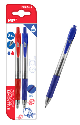 MP στυλό διαρκείας gel PE224-2, 0.7mm, μπλε & κόκκινο, 2τμχ