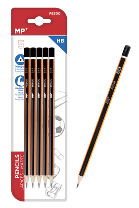 MP ξύλινο μολύβι PE300, τρίγωνο, HB, 5τμχ