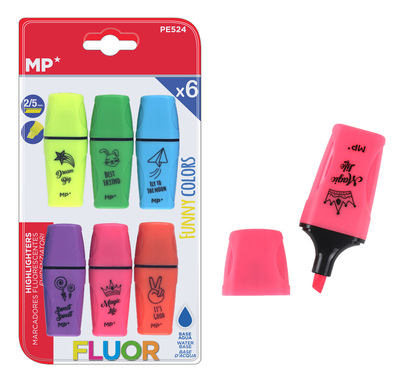 MP μίνι μαρκαδόρος υπογράμμισης PE524, διάφορα χρώματα, 6τμχ
