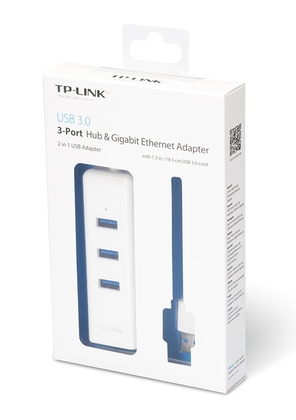 TP-LINK USB Hub UE330 με θύρα δικτύου, 3 θυρών, USB σύνδεση, λευκό