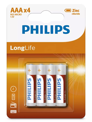 PHILIPS LongLife Zinc chloride μπαταρίες R03L4B/10 AAA R03 Micro, 4τμχ