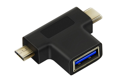 CABLETIME αντάπτορας USB σε USB-C & micro USB CT-3IN1-AB, 5Gbps, μαύρος