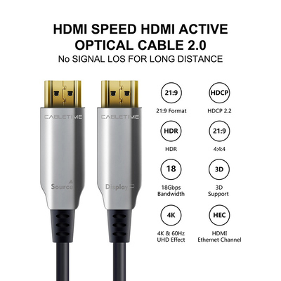CABLETIME καλώδιο HDMI 2.0 CT-HE2GFIBER AOC, 4K/60Hz 18Gbps, 100m, μαύρο