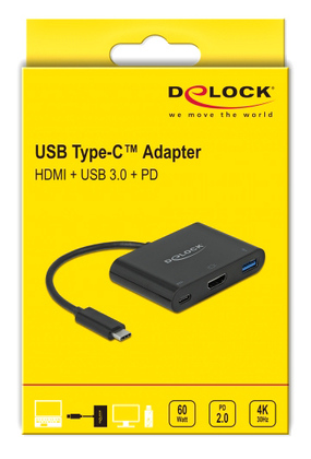 DELOCK docking station 64091, 3 θυρών, USB-C σύνδεση, 60W PD, 4K, μαύρο