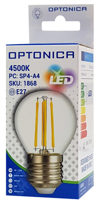 OPTONICA LED λάμπα G45 Filament 1868, 4W, 4500K, E27, 400lm